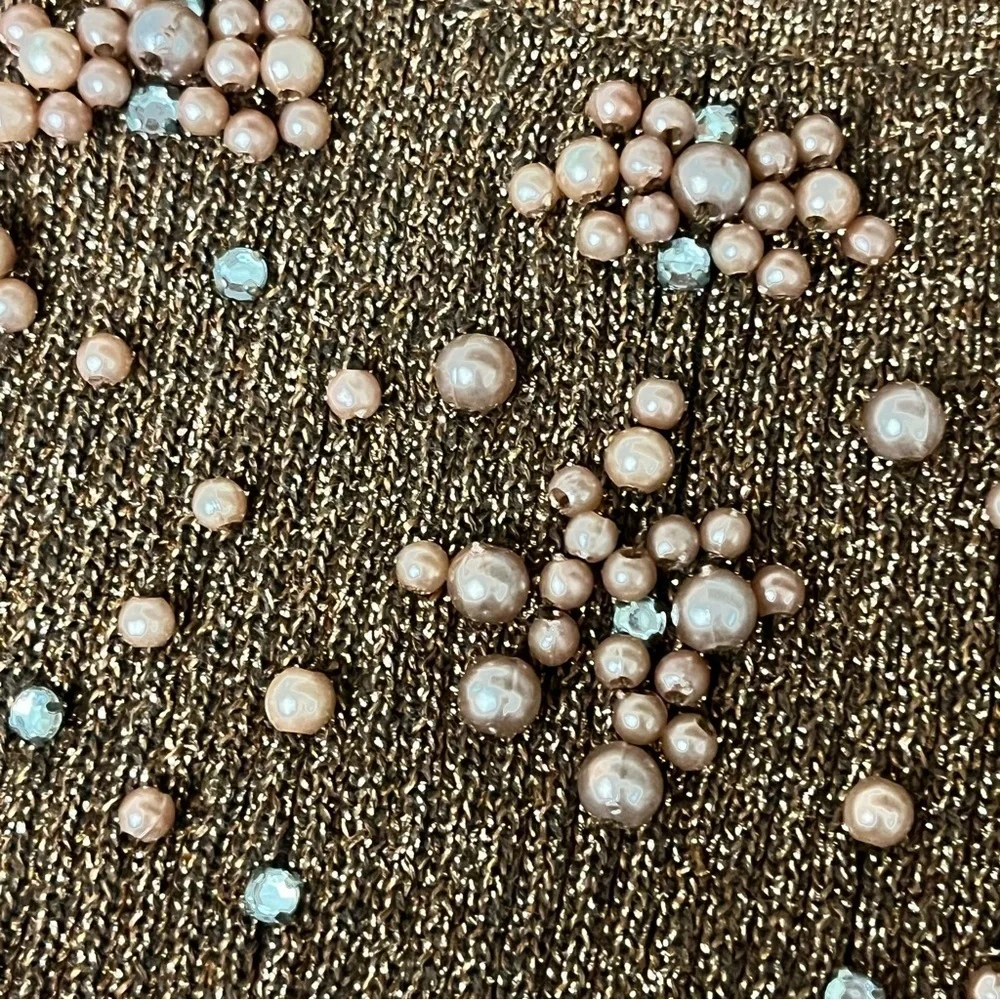 Vintage Just One Metallic Brown Gold Beaded Tank Top L | 80s Y2K Party Glam - Picture 9 of 10